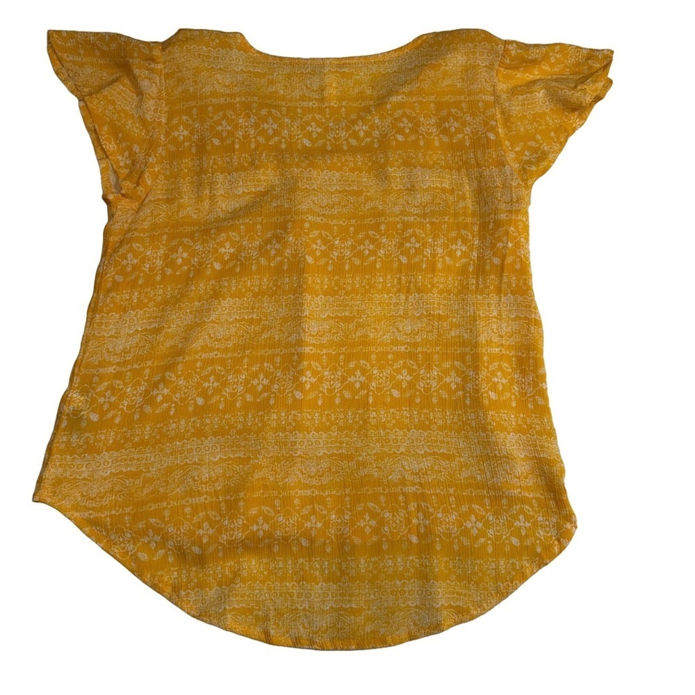Xhilaration Yellow White Floral Short Sleeves Top Shirt Crochet on Front NWOT - Picture 13 of 13